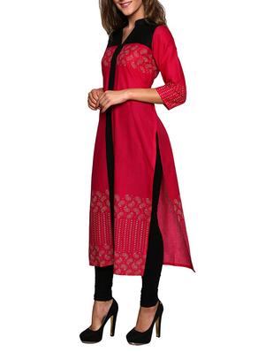 Magenta printed cotton kurta - 11389581 - Standard Image - 2