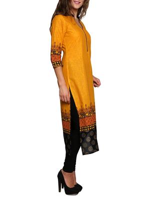 yellow printed cotton kurta - 11389583 - Standard Image - 2
