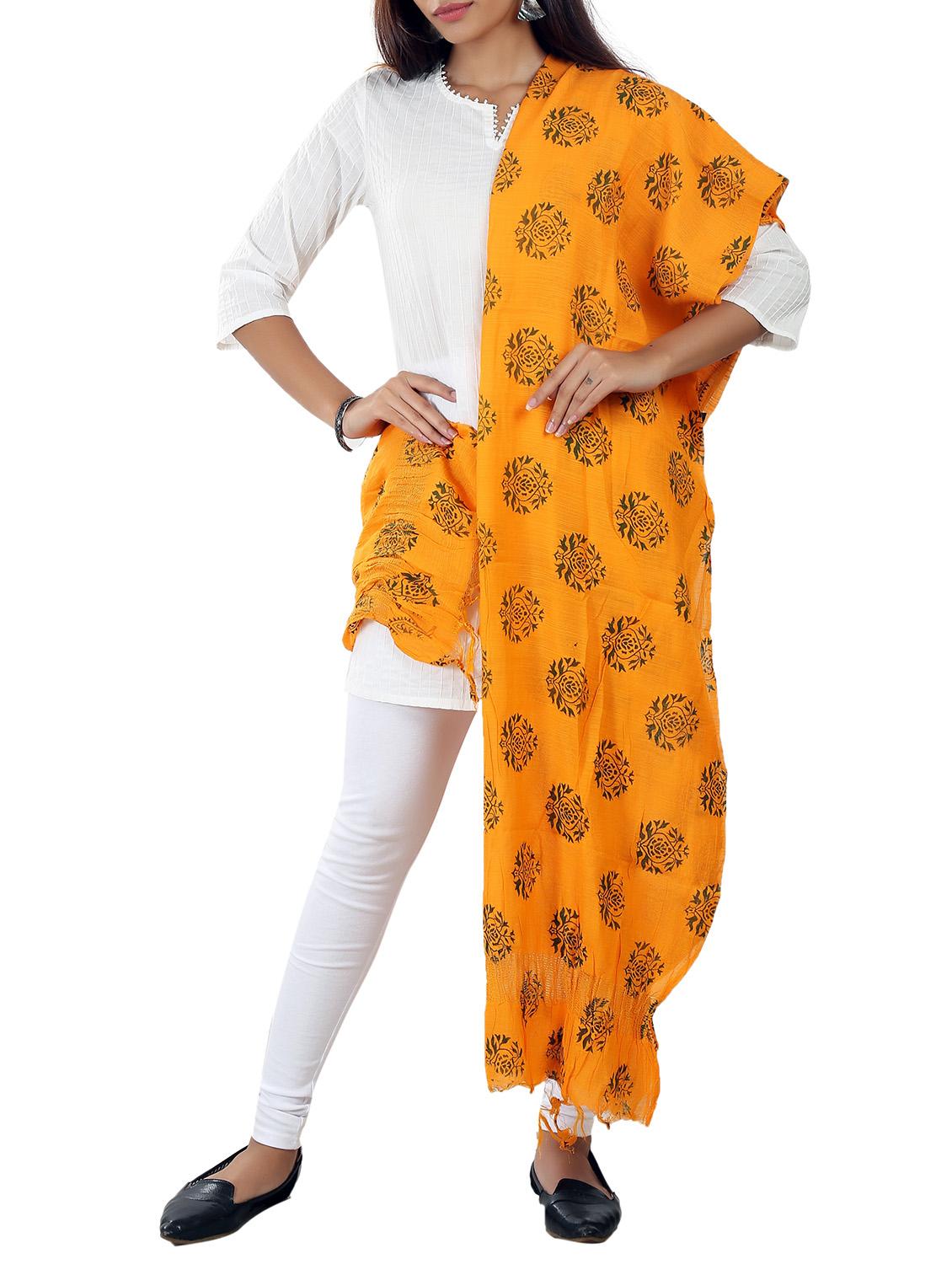 yellow cotton printed dupatta - 11403120 - Zoom Image - 2