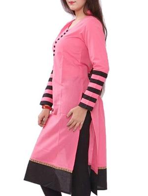 pink cotton straight kurta - 11403350 - Standard Image - 2
