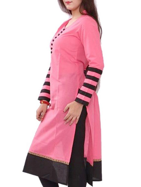 pink cotton straight kurta - 11403350 - Zoom Image - 2