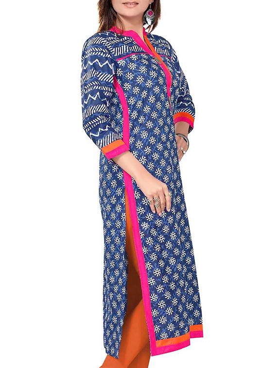 indigo printed cotton kurta - 11403362 - Zoom Image - 2