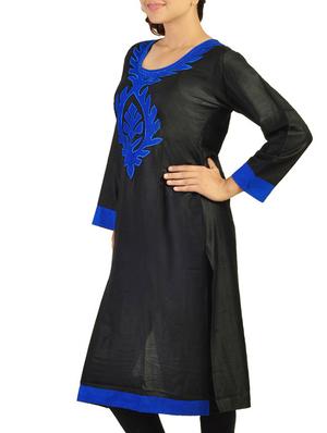 black patch work cotton kurta - 11405578 - Standard Image - 2