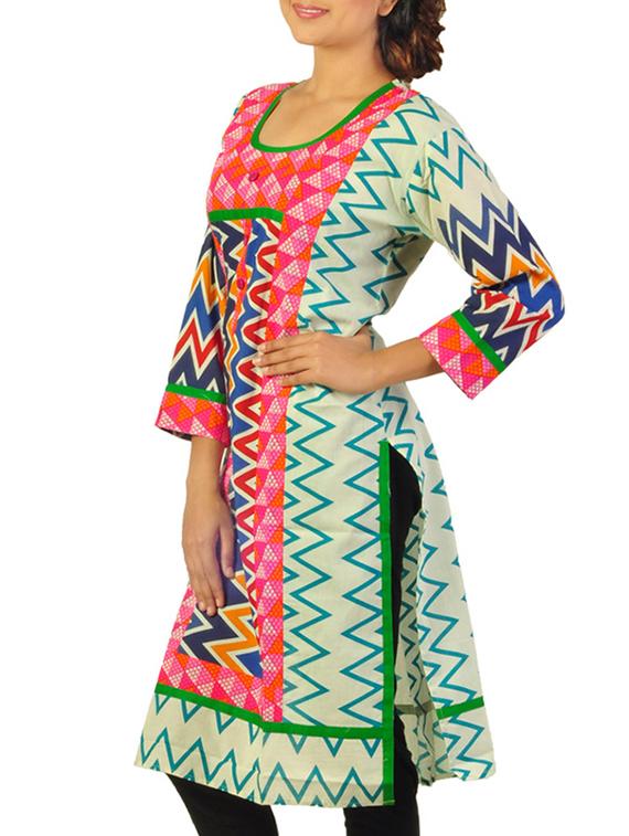 multicolored printed cotton kurta - 11405616 - Zoom Image - 2