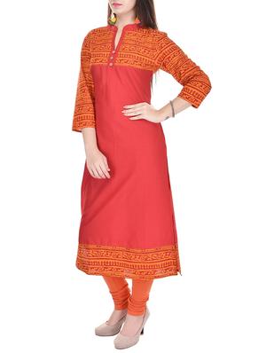 red printed cotton kurta - 11414151 - Standard Image - 2