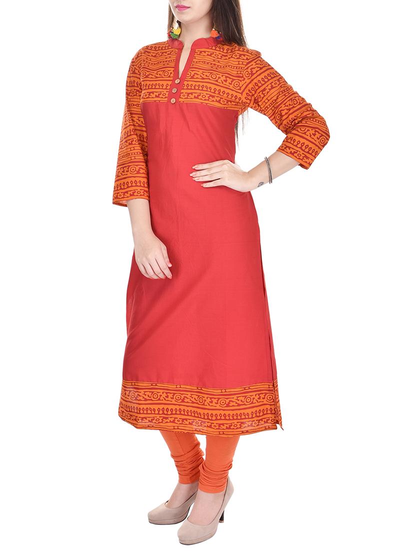 red printed cotton kurta - 11414151 - Zoom Image - 2