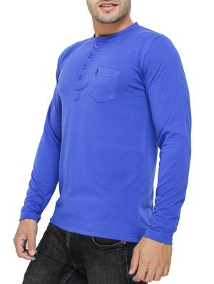blue color, cotton henley t-shirt - 11422288 - Standard Image - 2