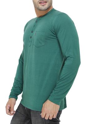 green color, cotton henley t-shirt - 11422292 - Standard Image - 2