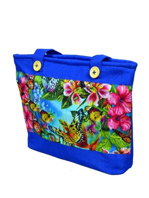 blue printed silk shopping bag - 11432331 - Standard Image - 5