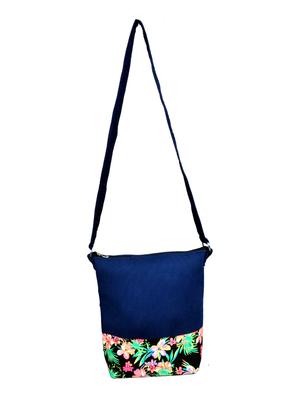 blue floral printed suede sling bag - 11432338 - Standard Image - 5