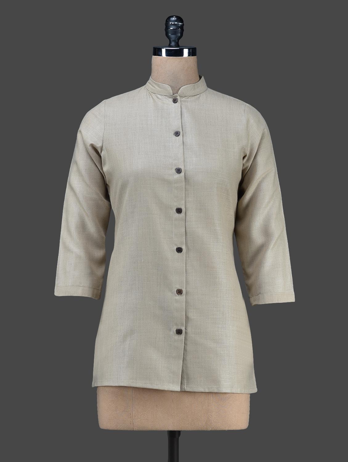 Beige Plain Short Cotton Kurta - Vedanta