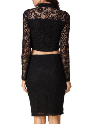 embroidered mesh zip up crop top - 11441455 - Standard Image - 2