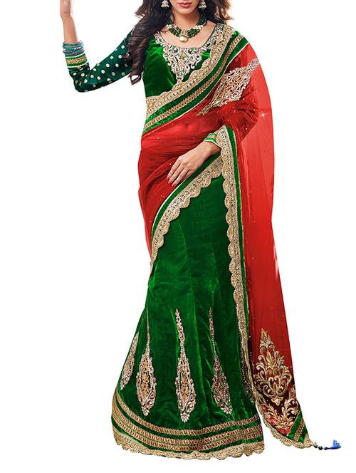 red embroidered half & half saree with blouse - 11454333 - Standard Image - 1