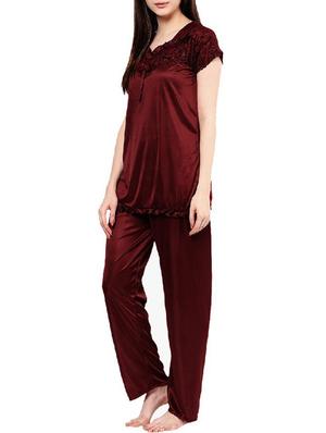 wine red satin nightwear set - 11454912 - Standard Image - 2