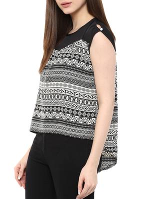 black crepe printed asymmetrical top - 11455547 - Standard Image - 2