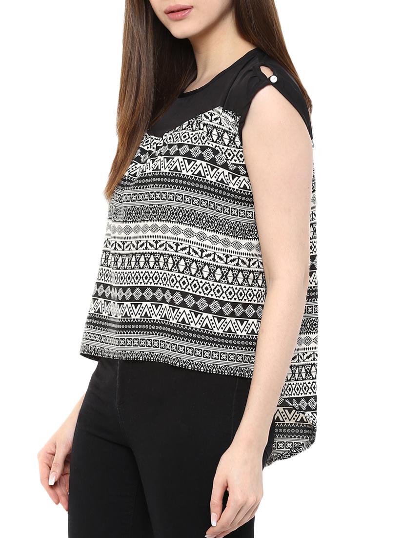 black crepe printed asymmetrical top - 11455547 - Zoom Image - 2