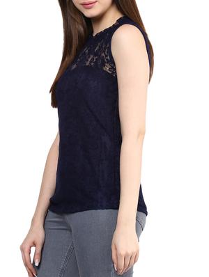 solid navy blue net top - 11455565 - Standard Image - 2