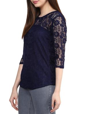 solid navy blue net top - 11455582 - Standard Image - 2