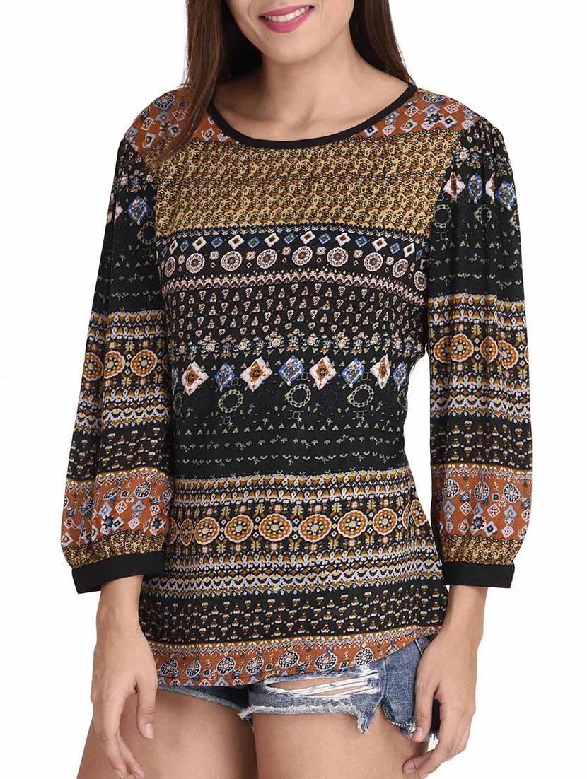 brown printed casual top - 11455819 - Zoom Image - 2
