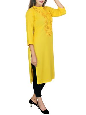 yellow rayon embroidered kurta - 11464986 - Standard Image - 2