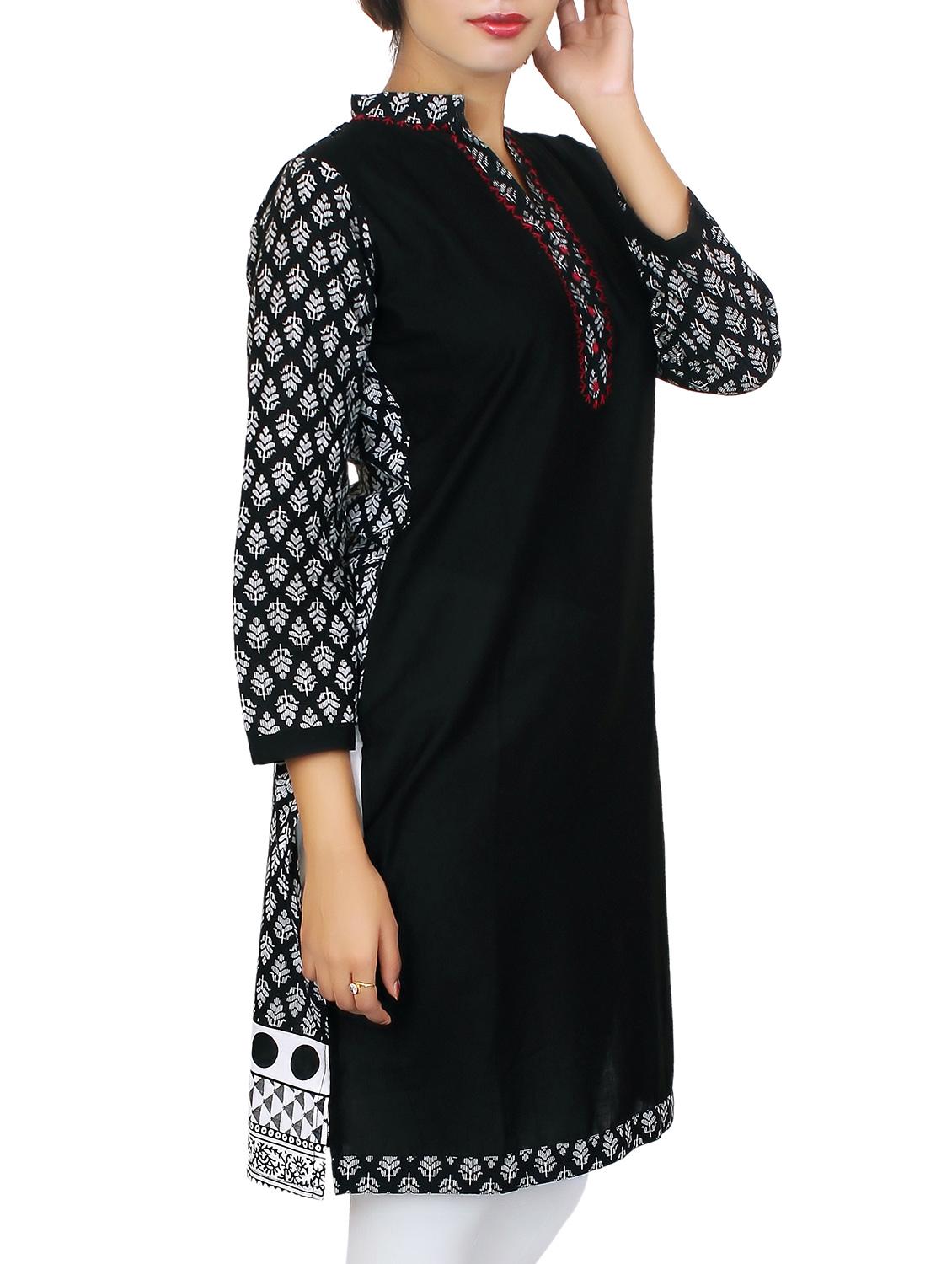 black cotton kurta - 11465016 - Zoom Image - 2