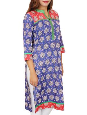 blue cotton printed kurta - 11465017 - Standard Image - 2