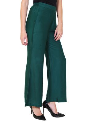 solid bottle green rayon palazzo - 11470846 - Standard Image - 2