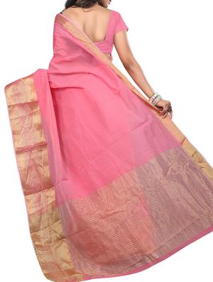 pink cotton bordered saree with blouse - 11475759 - Standard Image - 2