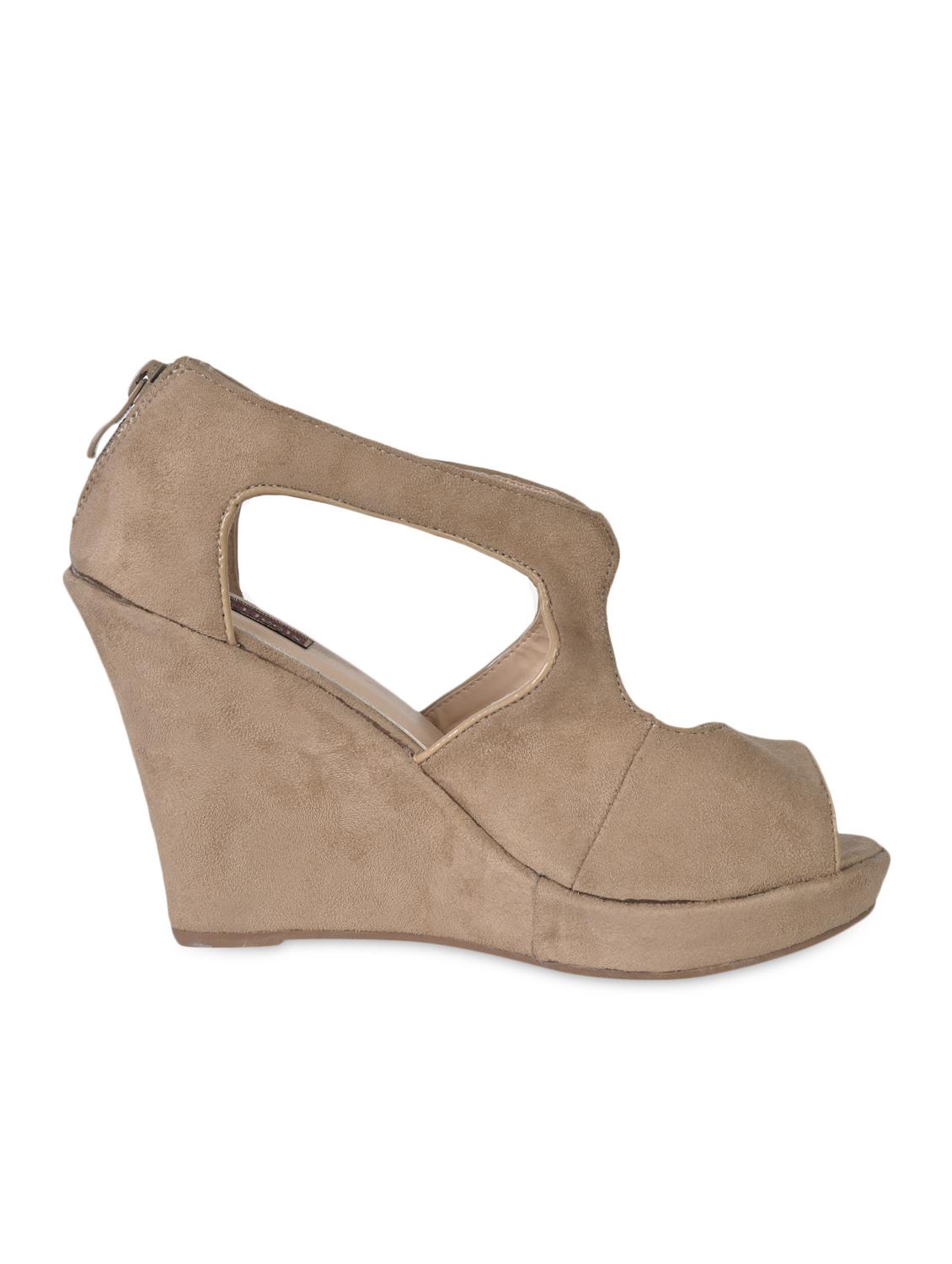 Peep Toe Beige Suede Wedges - Flat N Heels