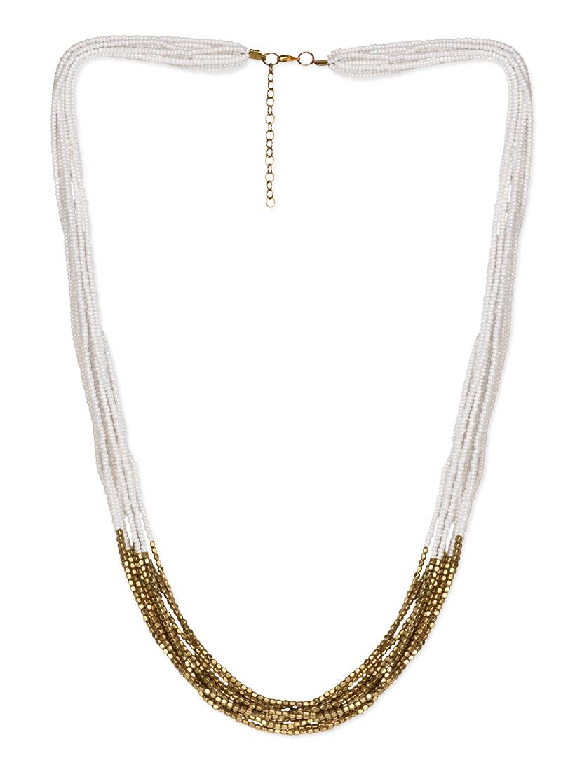 white & golden beaded multilayered neckpiece - 1148010 - Zoom Image - 2