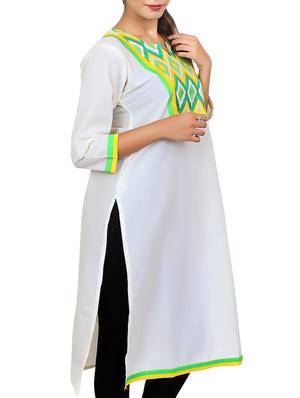 white embroidered cotton kurta - 11481418 - Standard Image - 2