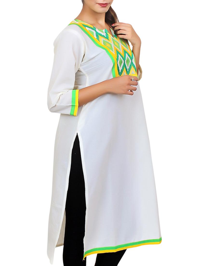 white embroidered cotton kurta - 11481418 - Zoom Image - 2