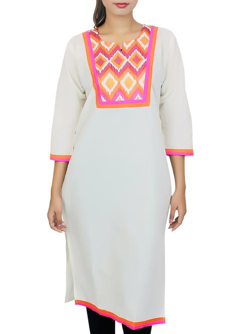 white embroidered cotton kurta - 11481419 - Standard Image - 1