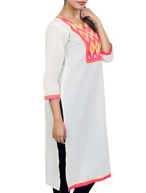 white embroidered cotton kurta - 11481419 - Standard Image - 2