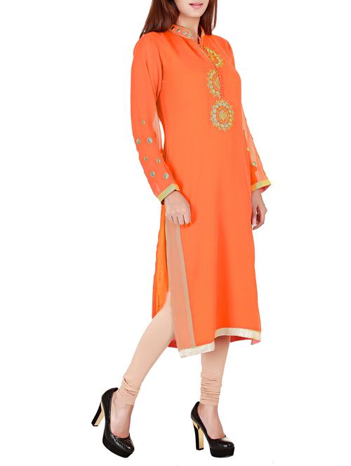 orange georgette embroidered straight kurta - 11487287 - Standard Image - 1