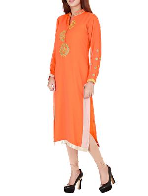 orange georgette embroidered straight kurta - 11487287 - Standard Image - 2