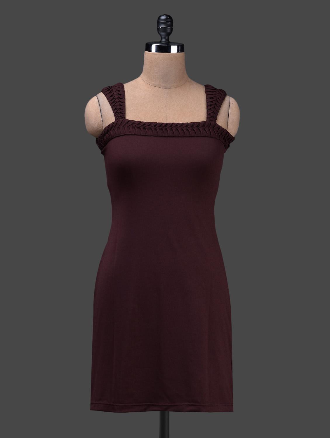 Brown Sleeveless Poly Knit Dress - Glam And Luxe