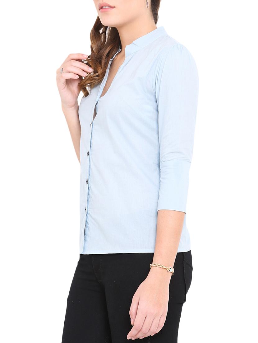 powder blue mandarin collar shirt - 1149069 - Zoom Image - 2