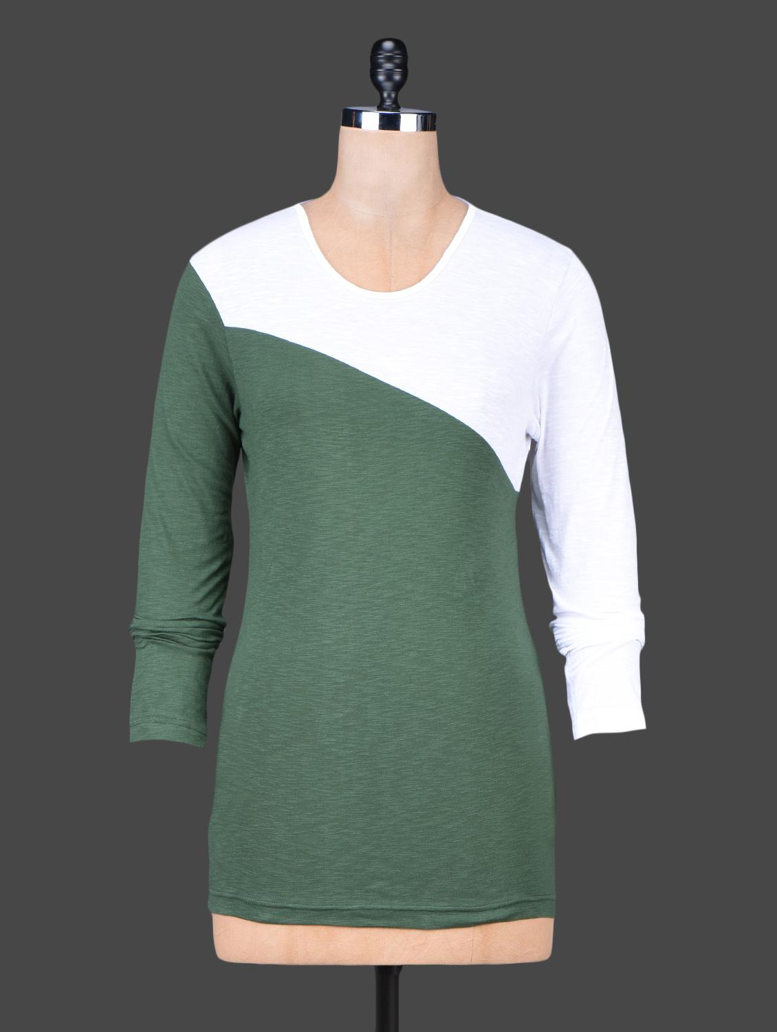 Long Sleeves Colour Block Cotton Top - Trend Arrest