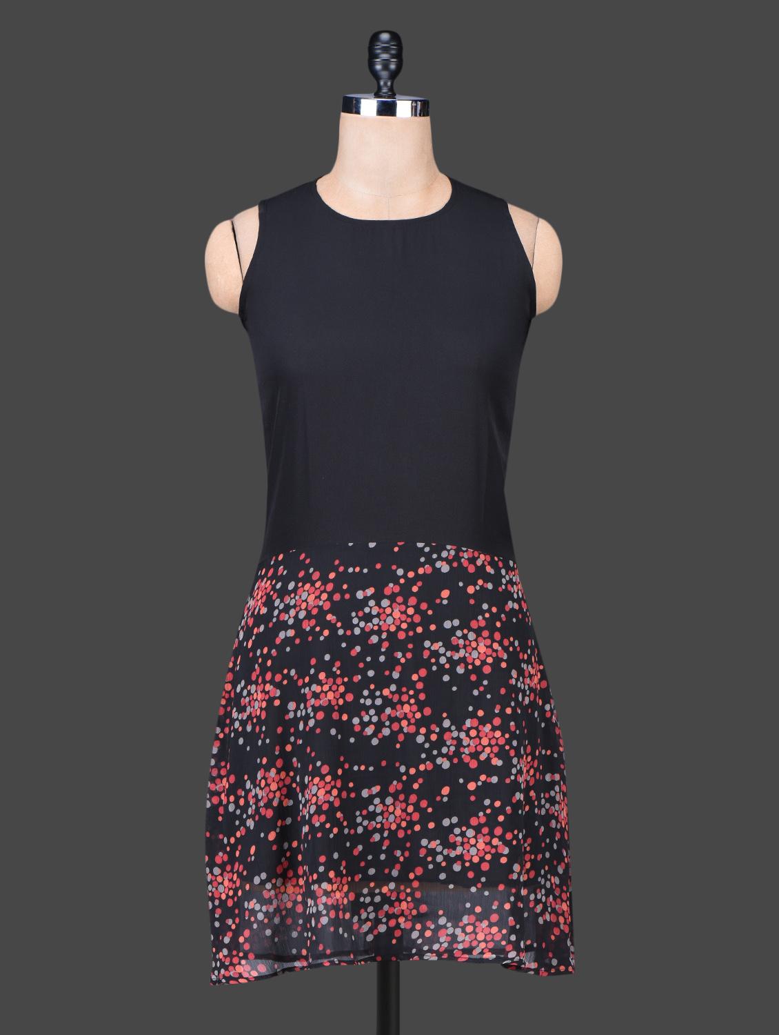 Black Sleeveless Printed Dress - Trend Arrest