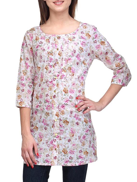 Quarter Sleeves Floral Print Tunic - Stilestreet