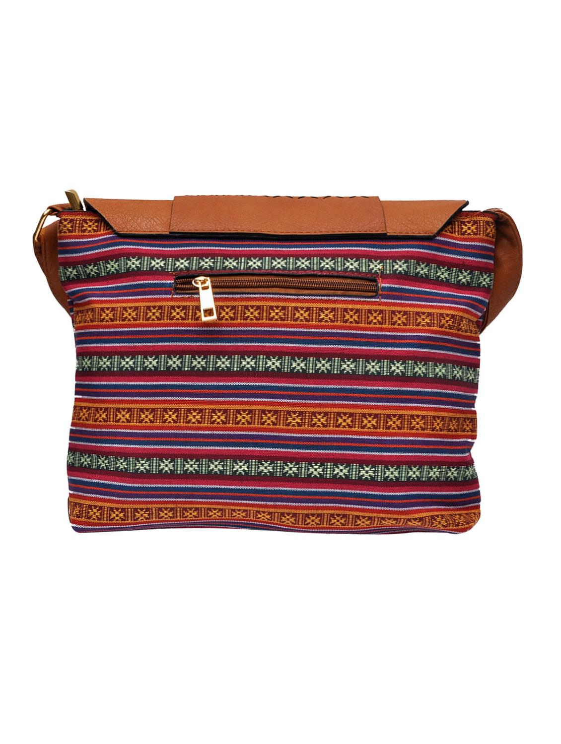 brown leatherette striped sling bag - 11508221 - Zoom Image - 2