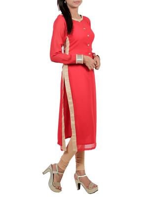 red georgette solid long kurta - 11509685 - Standard Image - 2