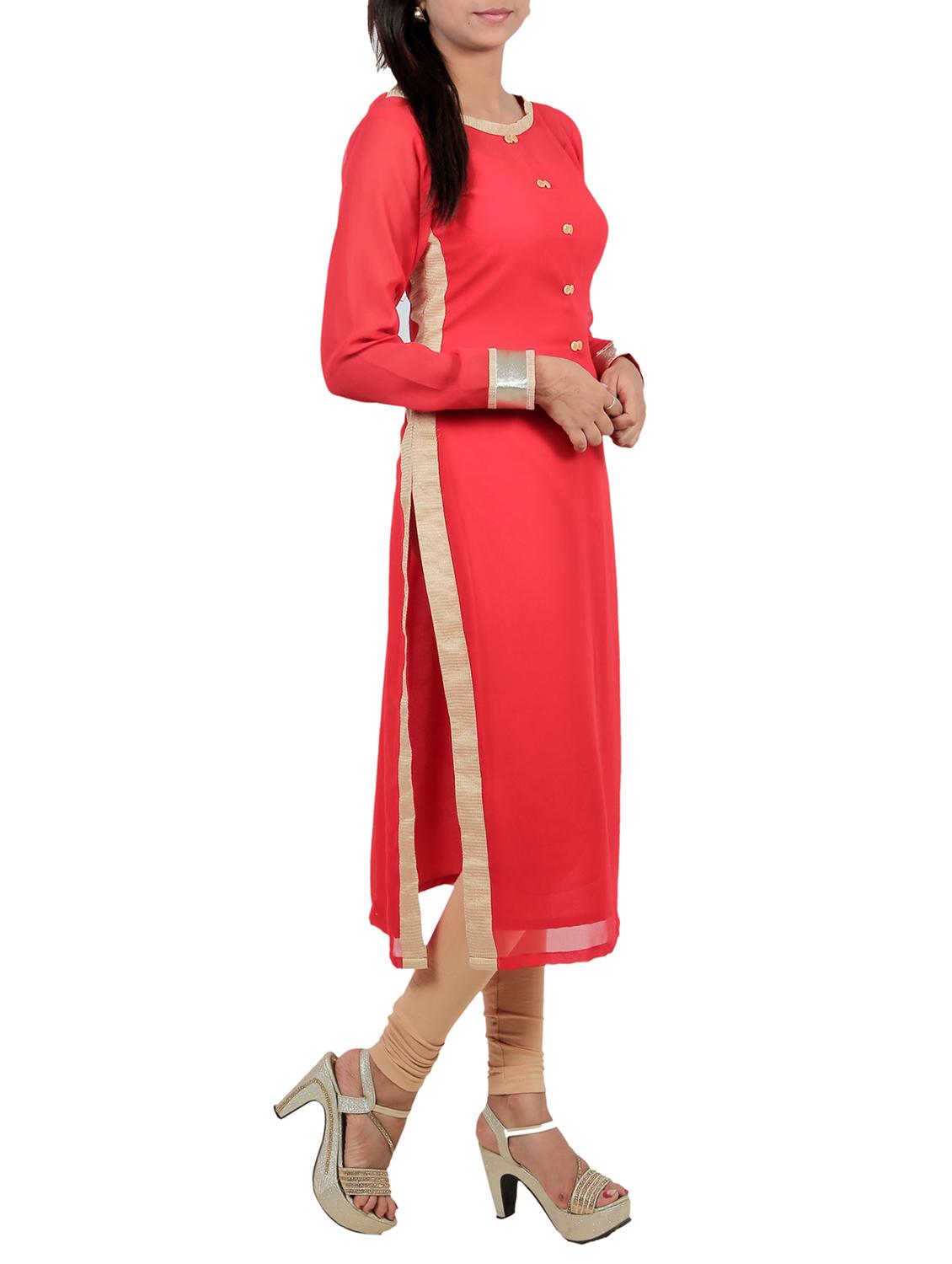 red georgette solid long kurta - 11509685 - Zoom Image - 2