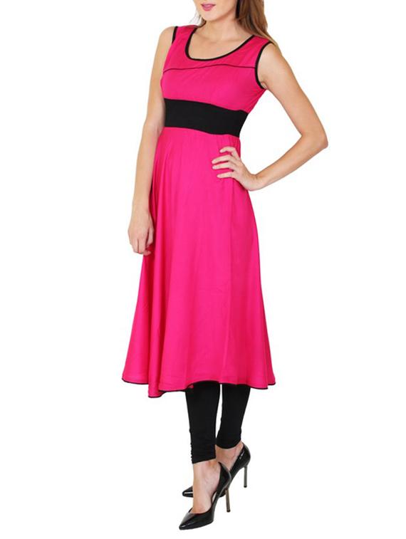 pink viscose flared kurta - 11514952 - Zoom Image - 2