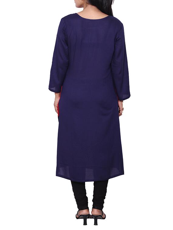 red and blue rayon a-line long kurta - 11515016 - Zoom Image - 2