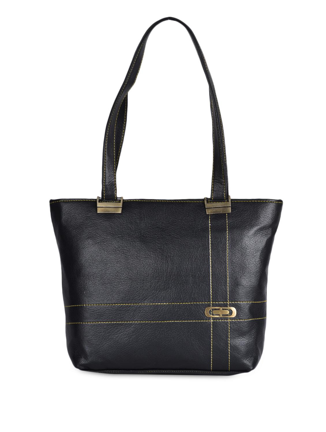 Solid Black Leatherette Handbag - Coash