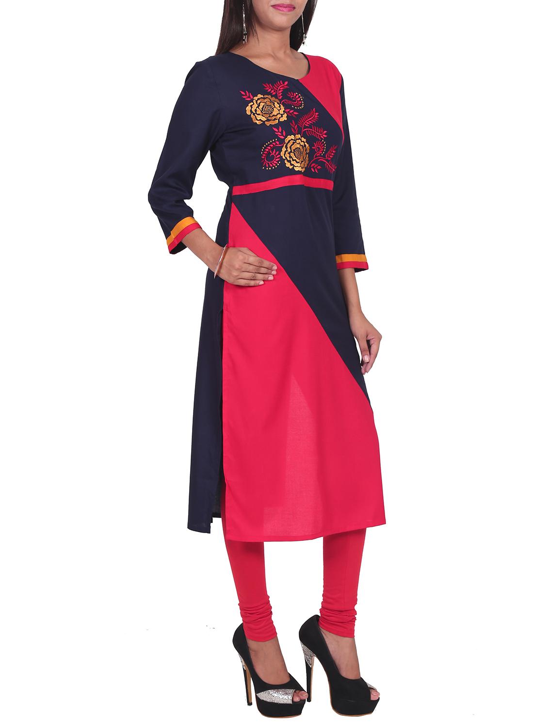 blue rayon embroidered kurta - 11524240 - Zoom Image - 2