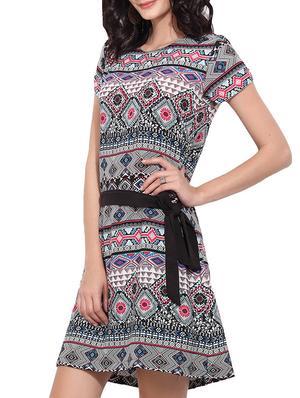 black printed belted dress - 11532390 - Standard Image - 2