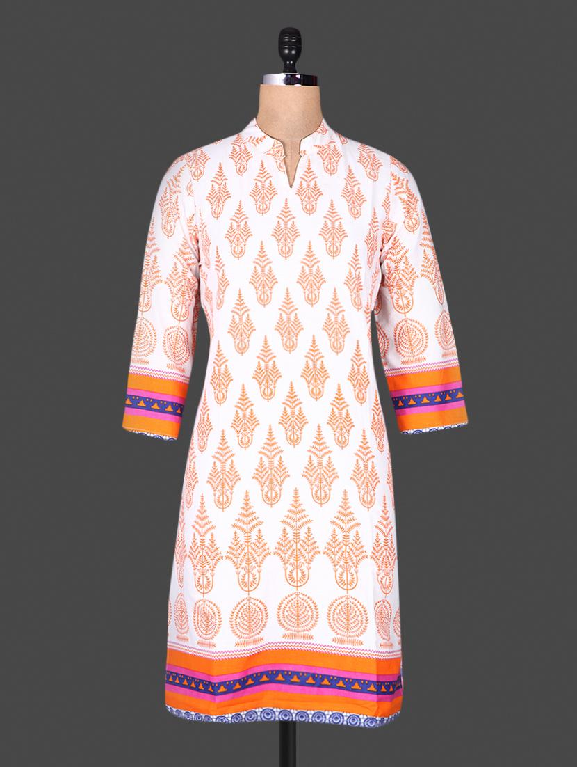 Mandarin Color Quarter Sleeve Block Print Kurta - ANJANI KURTIS